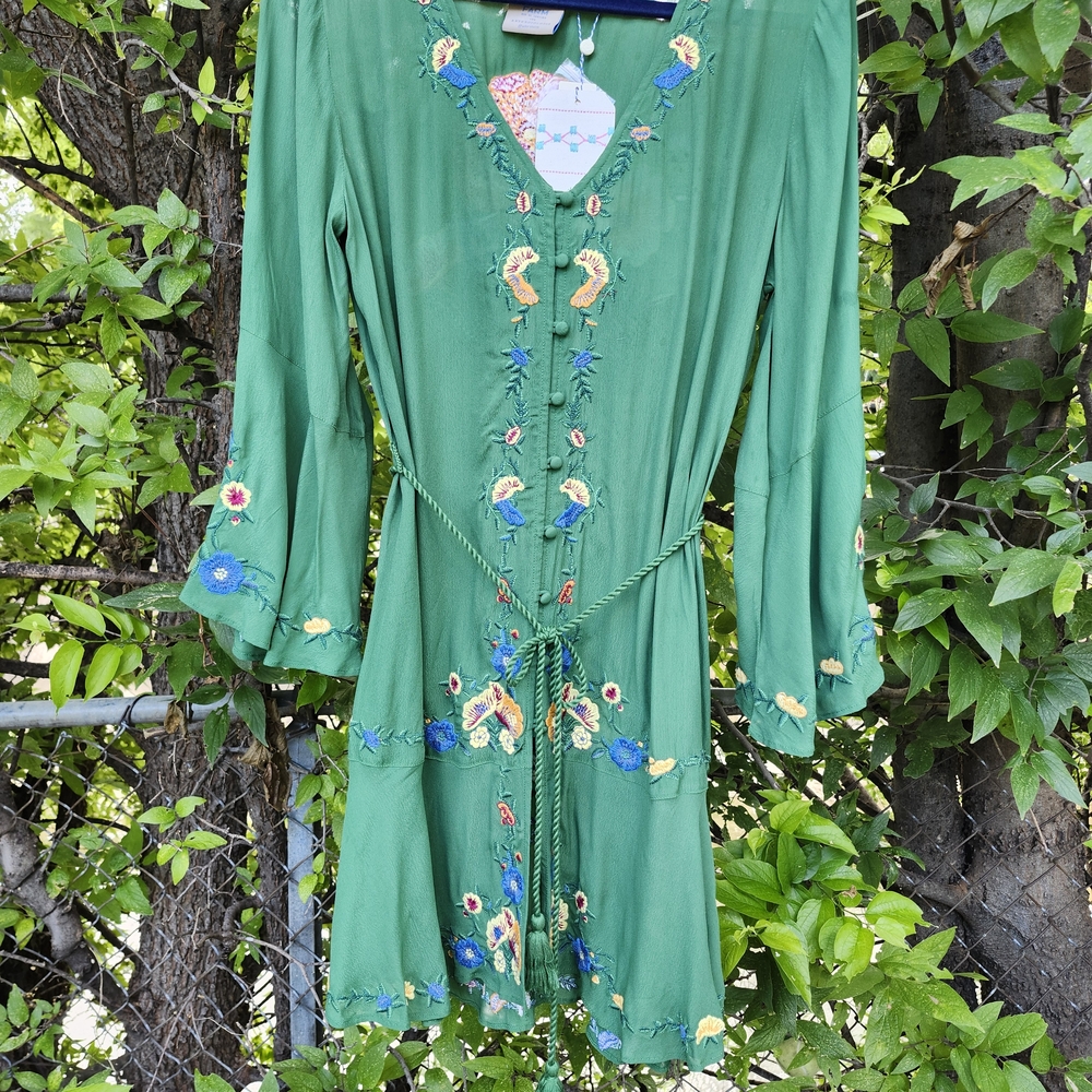 Anthropologie Green Bell Sleeve Sundress